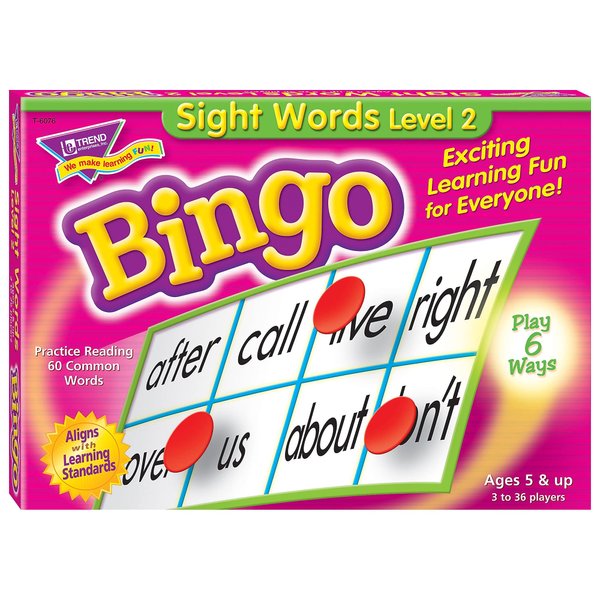 Trend Enterprises: Sight Words Level 2 Bingo Game, Exciting Way for Everyone to Learn, Play 6 Different Ways, Great for Classrooms and at Home, 3 to 36 Players, for Ages 5 and Up