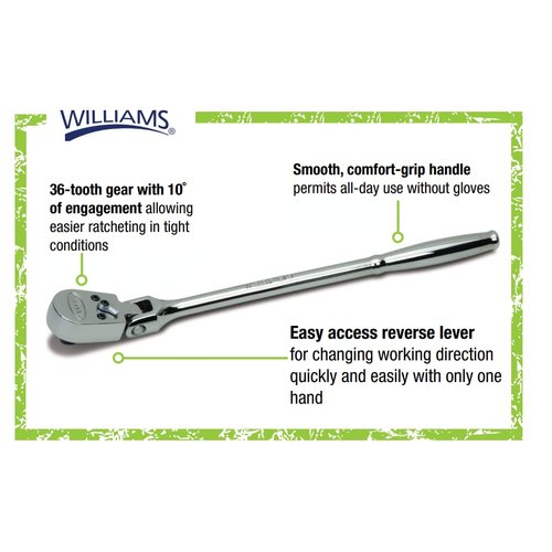 Williams JHWM-52EHFA 1/4-Inch Drive Enclosed Flex Head Ratchet with Chrome Finish