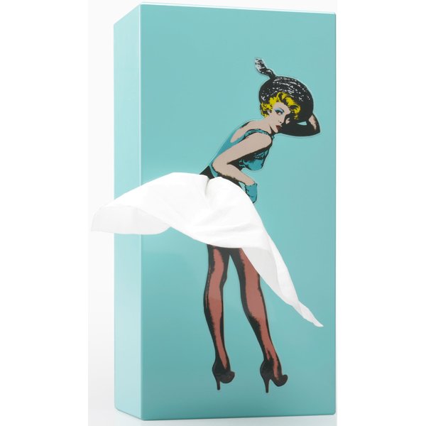Flying Skirt Tissue Box (The Original Museum Featured Tissue Holder) - Charming Vintage Pop Art, Restyles After Each Dispense, Metal Weighted w/Inner Case, Gift Box - Designed by Spextrum® (Mint)