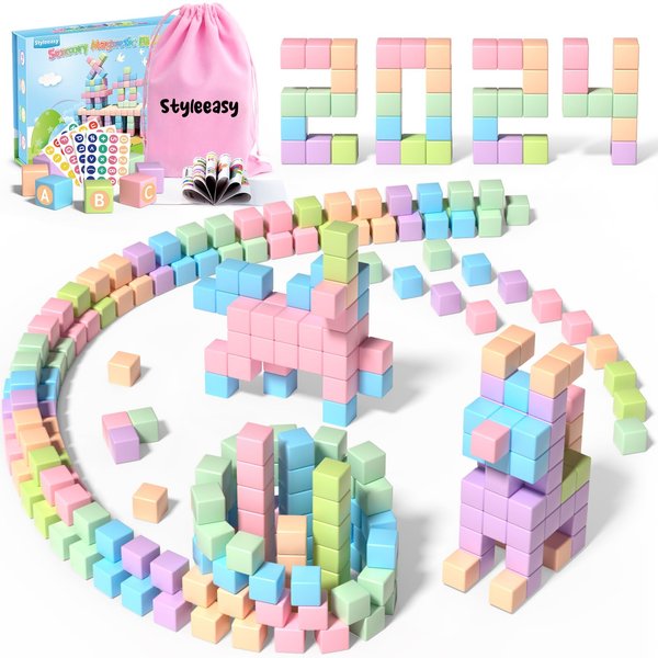 Styleeasy 35PCS Magnetic Blocks, Waterproof Magnetic Building Blocks, Macaron Colors Magnetic Cubes, Preschool Classroom Must Haves Magnetic Sensory Autism Toys, STEM Kids Toys for 3 4 5 6 Year Old