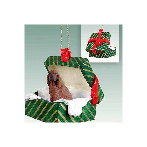 Irish Setter Gift Box Christmas Ornament - Delightful!