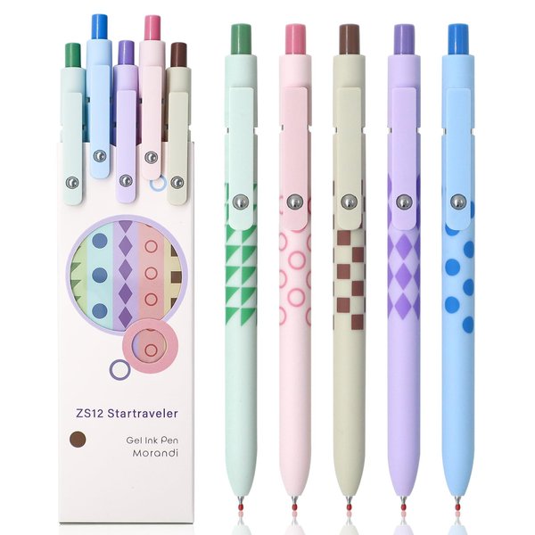 YOXMJDB Gel Pens, 5 Pcs Medium Point Smooth Writing Pens Cute Pens for Women, High-End Series 0.7mm Black Ink Pens for Journaling Note Taking, School Office Supplies (5 Pcs Geometric Aurora)