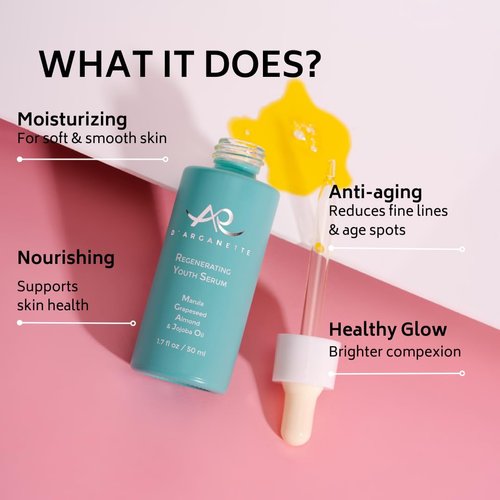 D'Arganette Regenerating Youth Serum Facial Oil Infused With Marula, Grapeseed, Almond & Jojoba Oil- Anti-Aging Moisturizer Face Oil For Dry Skin, Fine Lines & Wrinkles 1.7 oz- Made In USA