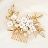 GENBREE Pearl Bride Wedding Hair Comb Gold Leaf Flower Hair Piece Crystal Bridal Hair Accessories for Women