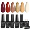 Beetles Red Gel Nail Polish Set, 6 Colors Modern Retro Brown Burgundy Red Gold Glitter Gel Polish Wine Red Gel Nail Kit Soak Off Nail Lamp Uv LED Gift Nail Art DIY Home Minicure Nails