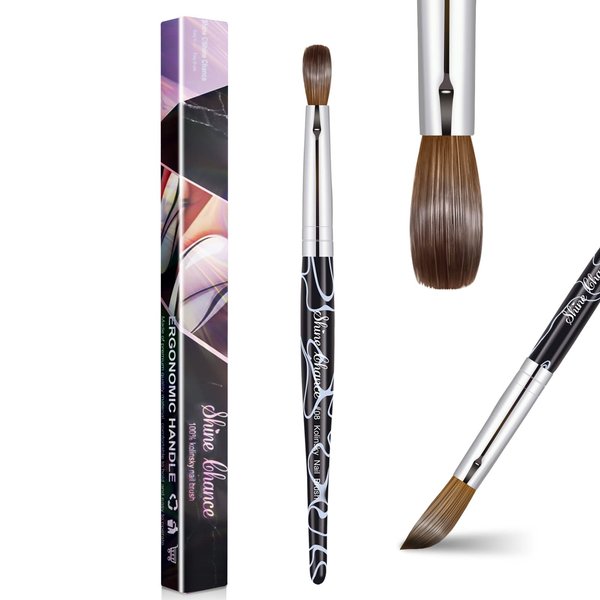 Shine Chance Acrylic Nail Art Brush Size 8, 100% Pure Kolinsky Hair Oval Nail Brush for Acrylic Application, Professional Nail Extension Manicure Tool Striping Nail Drawing Pen for DIY Home Salon
