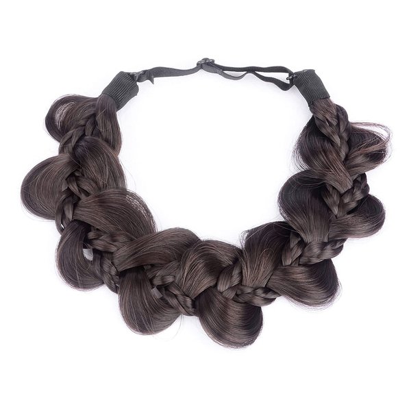 Gledola Bridal Hair Accessories Wide KinkyFishtail Plaited Braids Headband Braided Synthetic Hair Elastic Stretch, for Women, Bride (Brunette Brown)