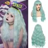 Swiking Mint Green Wigs for Women with Bangs Long Curly Wig Light Green Wig for Women Wavy Green Wig Heat Resistant Synthetic Hair Cosplay Costume Wig