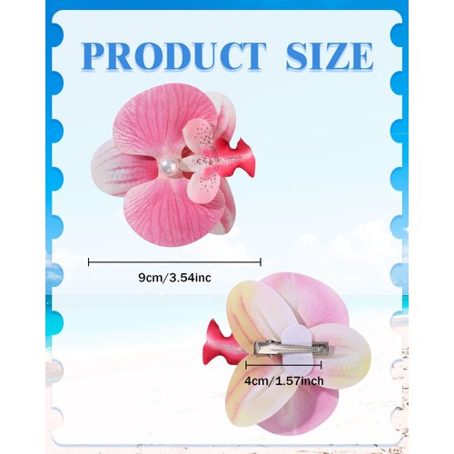 3Pcs Hawaiian Flower Hair Clip for Women Butterfly Orchid Hair Barrettes Flower Hair Clips with Pearl Summer Artificial Flowers Hair Clips for Beach, Bridal Hair Accessories (White+Pink+Purple)