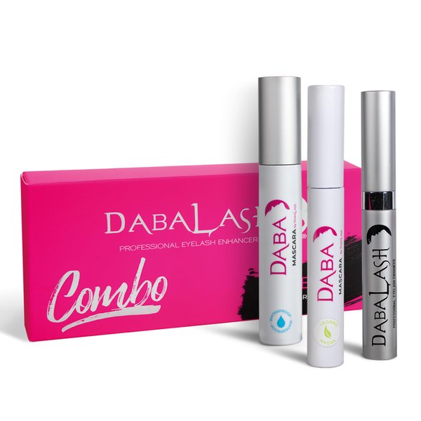 DABALASH Trio Combo – Professional Eyelash & Brow Strengthener 0.18 oz, Waterproof Mascara, 0.45 oz & Gentle Vegan Mascara, 0.3oz – Give Your Own Lashes A Longer, Fuller, & Thicker Look