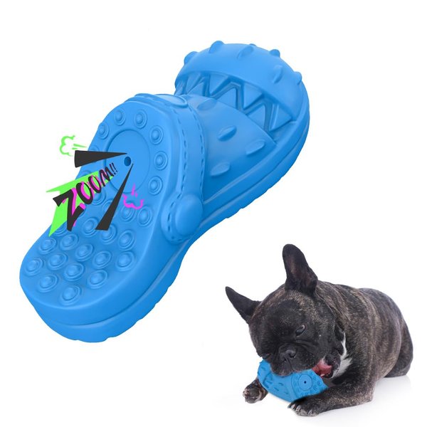 Dog Toy Treat Dispensing, Almost Indestructible Squeaky Chew Toys for Dogs, Natural Rubber Puzzle Toys, Tough Toy Treat Dispenser for All Type of Dogs, Innovative Shoe-Shaped Dog Toy (Red)