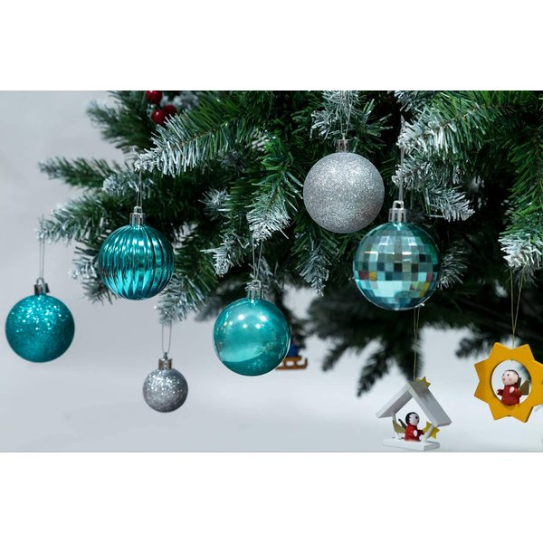 AUXO-FUN Small Size 28ct shatterproof Christmas Ball Ornaments in 4 Classic finishes for Christmas Tree Decoration (1.57“ Mini Size, Turquoise Blue)