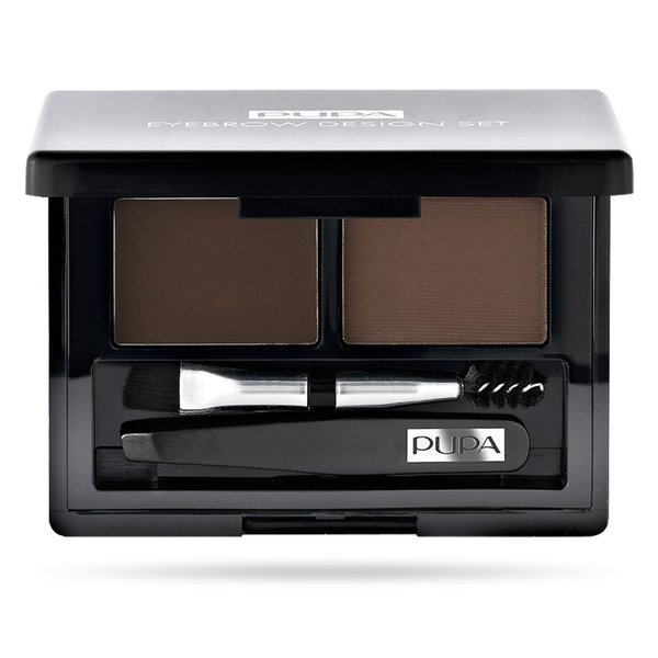 Pupa Milano Eyebrow Design Set - Essentials For Brow Grooming, Sculpting, and Shaping - Professional Tweezers, Angled Brush and Comb, Powder, Wax - Dermatologist Tested - 003 Dark Brown - 0.039 oz
