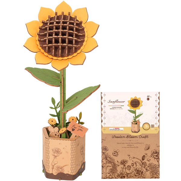 Wowood 3D Flower Wooden Puzzles for Adults-Sunflower, DIY Wooden Flowers Model Kit Building Set Crafts for Adults to Build, Botanical Collection/Ideal Creative Gift Ideas/Housewarming (86PCS)