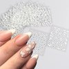 30 Sheets White Flower Nail Stickers 3D Self-Adhesive Floral Nail Decals Small Daisy Nail Art Supplies White Flowers Nail Design Sticker for Women Wedding Acrylic Nails Decoration Accessories Charms
