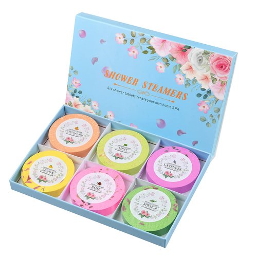 Shower Steamers Aromatherapy 6PCS, Shower Bombs with Nature Essential Oil for Stress Relief, Nighttime Shower Tablets Home Spa Christmas Gifts for Women