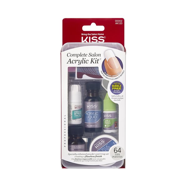 KISS Complete Salon Acrylic Fake Nails Manicure Kit, Acrylic Liquid, Acrylic Primer, Acrylic Powder Clear, Maximum Speed Nail Glue, Masking Formula, & 64 Long Length Bubble Free Acrylic Nails