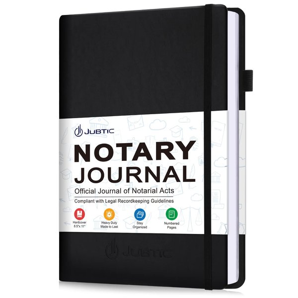 JUBTIC Notary Journal Log Book - Hardcover Notary Public Journal Of Notarial Acts - Notary Supplies with Privacy Guard - 474 Record Entries, 160 Numbered Pages, 8x10.5″ (Black)