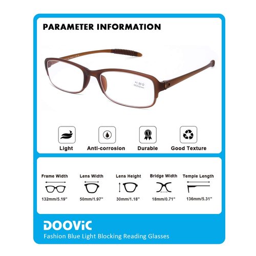 DOOViC 4 Pack Computer Reading Glasses Blue Light Blocking Anti Eyestrain Flexible Lightweight Readers for Women Men 3.5 Strength