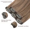 FUBILI Ash Brown clip in hair extensions Natural Remy Real Human straight Hair Extensions 30g 5pcs 18 Inch