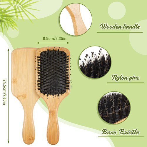 Tessco 6 Pcs Boar Bristle Hair Brush Bulk Wooden Paddle Hairbrush Detangler Hair Brush for Women Men Thick Thin Long Short Styling Curly Wet Dry Hair Detangling Smoothing Massaging