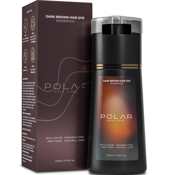 POLAR HAIR CARE Polar Haircare - Hair Dye Shampoo for Gray Hair for Women & Men (Dark Brown) Natural Hair Dye Kit - Semi Permanent Hair Dye Shampoo - Vegan Hair Dye USA 6.76 Fl Oz
