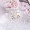 Sttiafay Vintage Crystal Flower Earrings Rhinestone Leaf Drop Earrings White Camellia Stud Earring Gold Cz Flower Bridal Earrings Jewelry for Women and Girls
