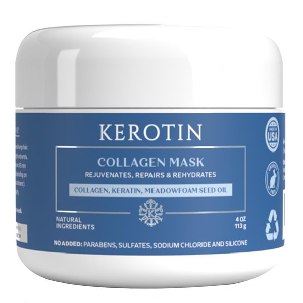Kerotin Hair Mask - Collagen Hair Treatment with Keratin, Collagen, and Vitamin E, Repair Damaged Hair, Prevent Breakage, and Control Frizz. Made in the USA (Collagen Hair Mask)