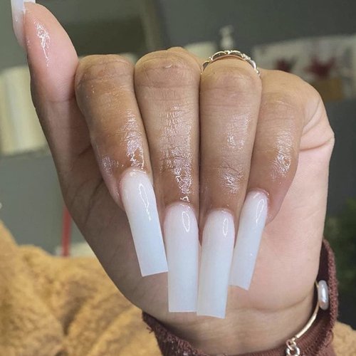 MISUD Press on Nails Extra Long Square Fake Nails Squoval Acrylic Nails Glossy Glue on Nails Pure White Artificial Nails Solid Color Gel False Nails for Women 24 pcs