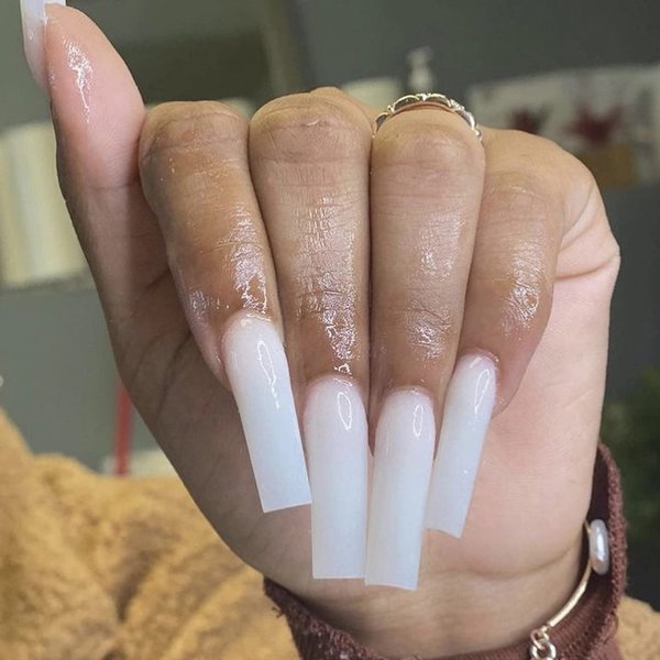 MISUD Press on Nails Extra Long Square Fake Nails Squoval Acrylic Nails Glossy Glue on Nails Pure White Artificial Nails Solid Color Gel False Nails for Women 24 pcs