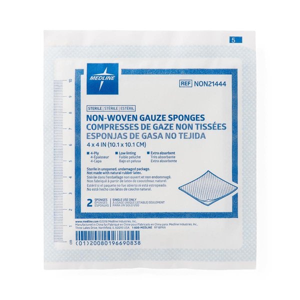 Medline Nonwoven 4-Ply Gauze Sponges, Sterile, 4 x 4 Inches, Pack of 2