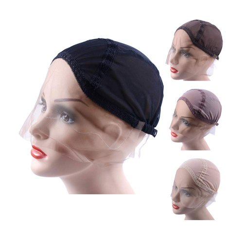 YANTAISIYU Lace Front Wig Cap for Making Wigs with Adjustable Strap Glueless Weaving Cap Wig Caps Swiss Lace Hairnet (Black L 23inch)