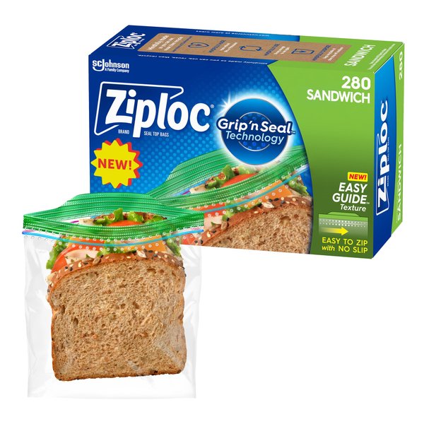 Ziploc Sandwich and Snack Bags, Storage Bags for On the Go Freshness, Grip 'n Seal Technology for Easier Grip, Open, and Close, 280 Count