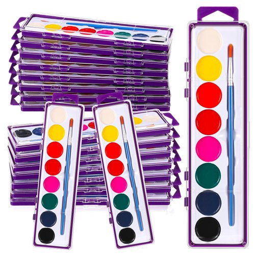 Watersay 12 Pack 8 Colors Watercolor Paint Set for Kids Washable Watercolor Paint with Paintbrush for Classroom School Birthday Art Activities Halloween Christmas Party Supplies(Purple)