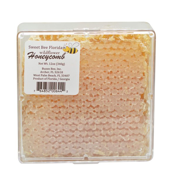 Sweet Bee 100% Pure Raw Wildflower Honeycomb - (12oz) - 4"x4" Square - Expertly Harvested by Florida's Beekeepers