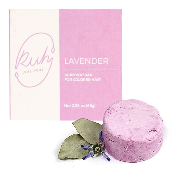 Ruh Natural Shampoo Bar for Color Treated Hair, Handmade Sulfate Free Shampoo Bars with Lavender, Vegan and Zero-Waste Eco-Friendly, Lavender (1ct)