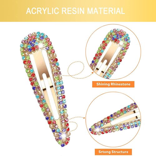 5Pcs Rhinestone Snap Hair Clips, Water Drop Crystal Snap Hair Barrettes, Glitter Shining Metal Snap Hair Clips, Glittering Hairpins Headwear Hair Accessories for Girls Women (Type F)