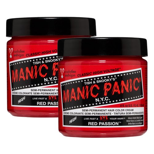 MANIC PANIC Red Passion Hair Dye – Classic High Voltage - (2PK) Semi Permanent Hair Color - Glows in Blacklight - Medium Strawberry Red With Pink Tint - Vegan, PPD & Ammonia Free - For Coloring Hair