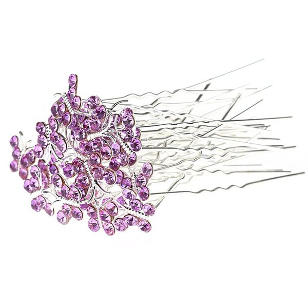 AKOAK 20 Pcs U-shaped Butterfly Rhinestone Hair Clip Crystal Hair Accessories Rhinestone Wedding Hair Clip for Bridal Wedding Party Girls (Light Purple)