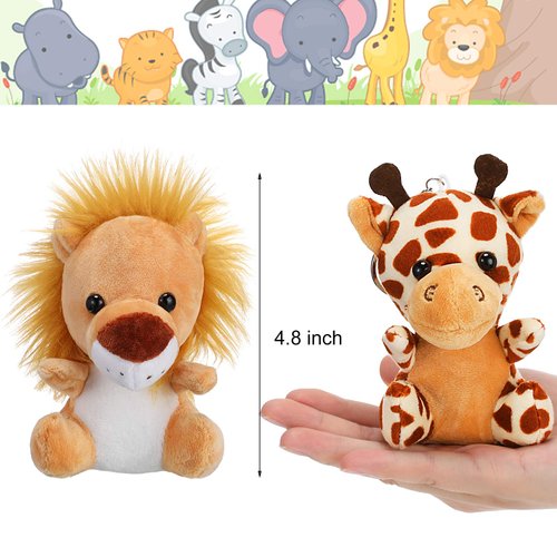 12 Pieces Mini Stuffed Forest Animals Jungle Animal Plush Toys in 4.8 Inch Cute Plush Elephant Lion Giraffe Tiger Plush for Animal Themed Parties Student Achievement Award (Sitting)