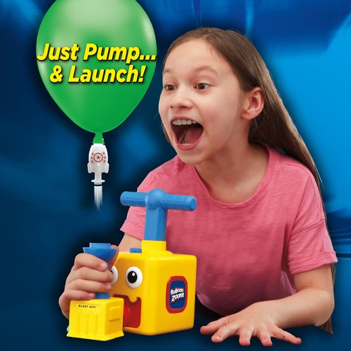 Ontel Balloon Zoom - Balloon-Powered Race Car and Rocket Launcher Toy Set, Ages 3+, Blue Racer Car with Rocket Ship Flyer