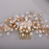 Chargances Bridal Crystal Hair Comb Wedding Blue Beaded Gemstone Hair Side Comb Fashion Flower Headband Headpieces Wedding Prom Flower Girl Hair Accessories for Women and Girls (Gold)