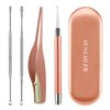 4 Pack Ear Pick with Light, Ear Cleaner Ear Wax Removal Tool Kit for Kids and Adults, Ear Picks Digger & Tweezers & Spiral Spring Ear Spoon Set with Storage Box (Rose Gold)