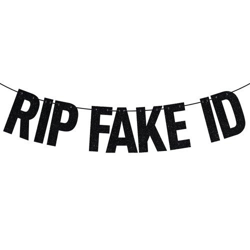 Black Glitter Rip Fake ID Banner, 21 & Legal/Happy 21st Birthday/Hot Girl HBD, Funny Hiphop Hot 21st Birthday Party Decorations Supplies