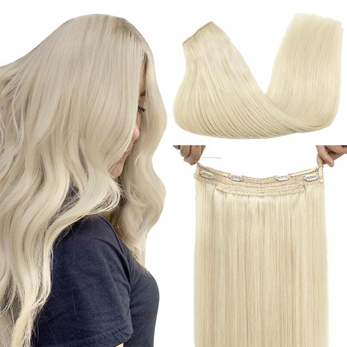 GOO GOO Wire Hair Extensions Human Hair, 60C Platinum Blonde 20inch 110g, Invisible Wire Hair Extensions with Transparent, Seamless Fish Line Hairpiece