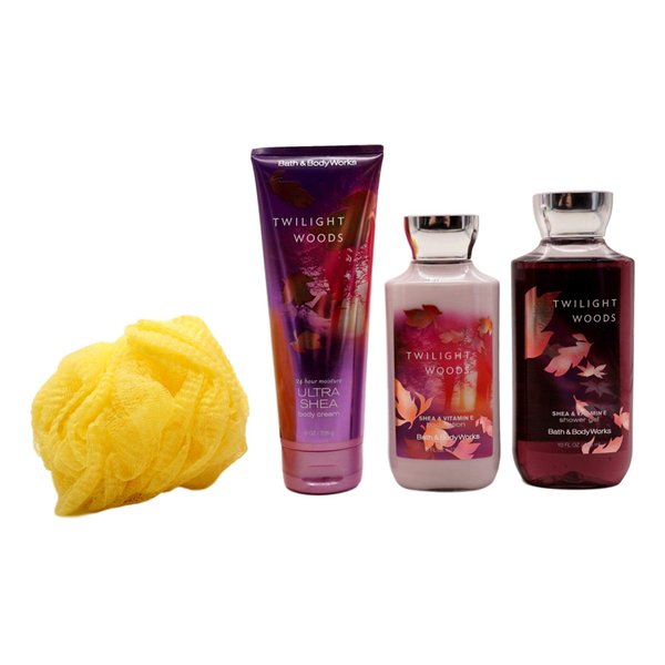 Twilight Woods Loofah Set (4 Pcs, 1 of each - 8 oz Body Lotion, 8 oz Body Cream, 10 oz Shower Gel and Loofah)