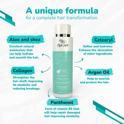 I Belli Capelli Venice Hair Reconstructor, Organic Keratin Hair Treatment Straightening in 1 Step- Formaldehyde Free, Keratina Organica, Keratina Para Alisar El Pelo Sin Formol (16.9 Fl Oz/ 500 ml)