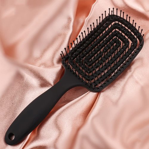 Hair Brush Dry Wet Hair Brush Detangling for Fine, Thick, Curly Hair - Curved and Vented Hair Brush for Women, Men or Kids Faster Blow Drying Styling Professional Paddle Vent detangler (Black)