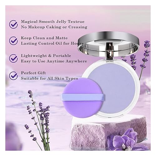 Chillab Lavender Matte Powder, Oil Control Face Pressed Chillab Lavender Matte Powder, Jelly Pressed Setting Powder with Mini Powder Puff