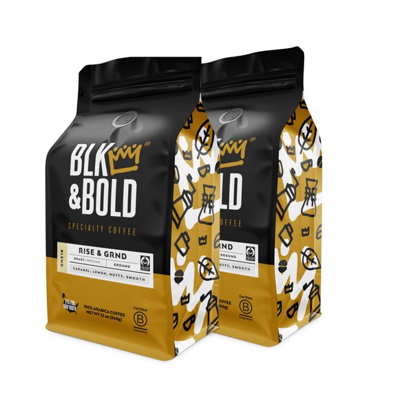 BLK & Bold Rise & GRND Ground Coffee, Signature Medium Roast, Micro-Roasted, Black Owned Business, 100% Arabica, 12 oz Bag (2 Pack)